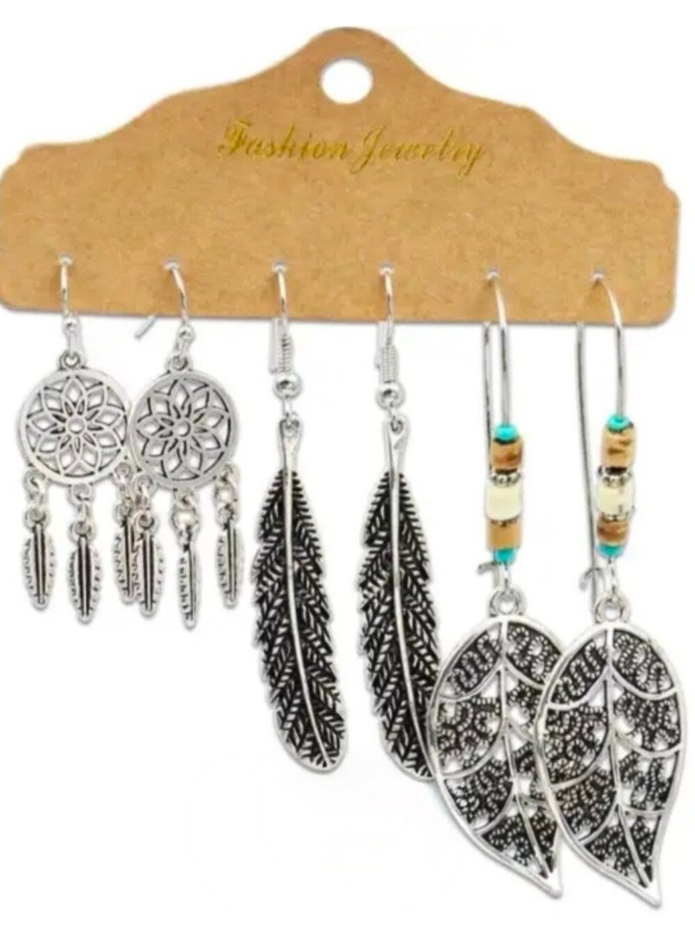 Silver Boho Feather & Dreamcatcher Earring Set - Silver